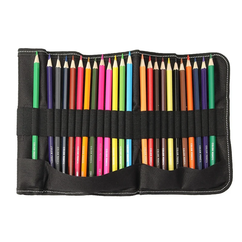 1pcs 36/48 Holes Pencil Bag Newest Roll Up Pencil Case Black Canvas
