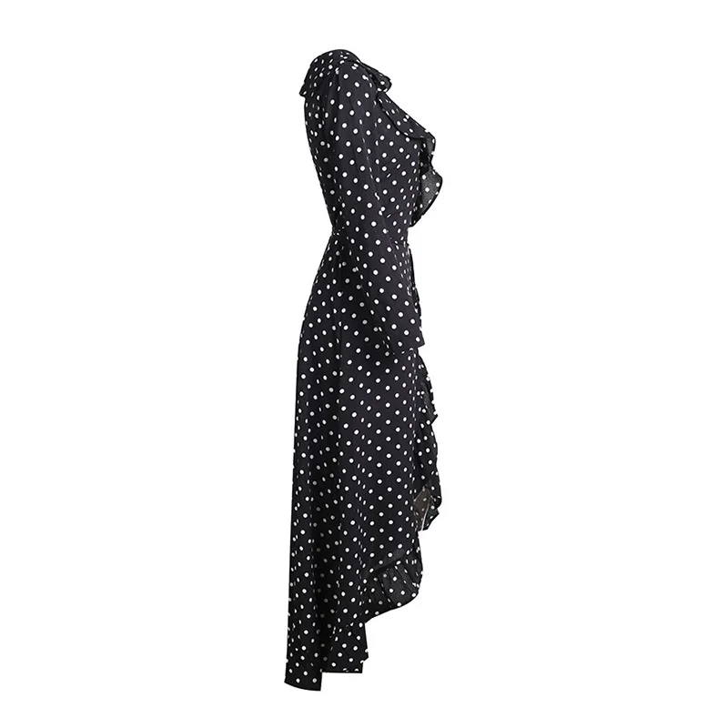 BONGOR LUSS Sexy Deep V-Neck Ruffles Dot Women Maxi Dress Summer Wrap Dress Asymmetrical Casual Dresses With Sashes Bow Tie (2)