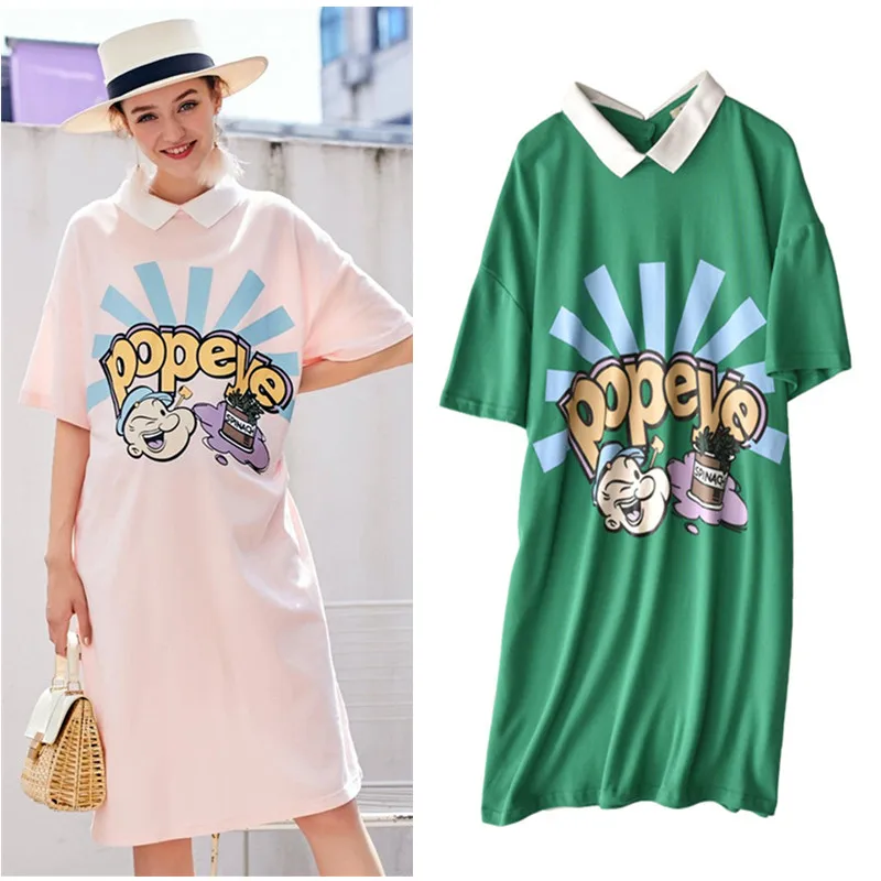 

Summer Womens Dresses Loose Long Cartoon Tees Print Femininas Fashion Maxi Streetwear Pregnant woman Dress