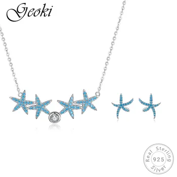 

Geoki 925 Sterling Silver Blue Cubic Zirconia Star Pendant Necklace Original S925 CZ Star-shaped Earrings Korean Jewelry Sets