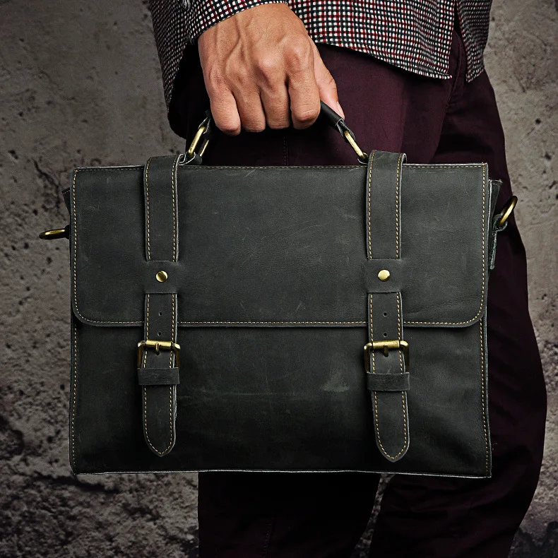 Crazy horse leather men briefcases business 13 inch laptop handbag genuine leather crossbody bag portable shoulder messenger bag
