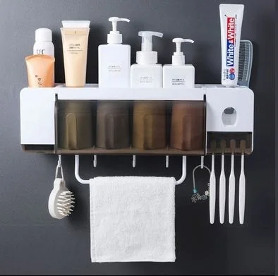 Креативный держатель для зубной щетки с соковыжималкой для зубной пасты и стаканами для 2, 3, 4 человек для хранения в ванной комнате - Цвет: 4person