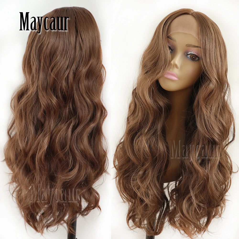 Maycaur Hair Middle Brown Color Long Body Wave Hair Lace Wigs Glueless Heat Resistant Synthetic Lace Front Wigs for Black Women Maycaur Hair Middle Brown Color Long Body Wave Hair Lace Wigs Glueless Heat Resistant Synthetic Lace Front Wigs for Black Women