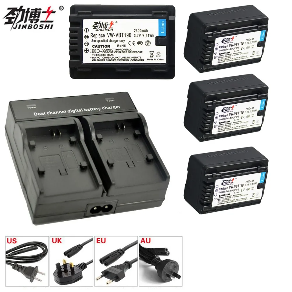 

4Pcs JINBOSHI 2300mAh VW-VBT190 Lithium-ion Battery+ LED Dual Charger for Panasonic HC-V720,HC-V727,HC-V730,HC-V750,HC-V760