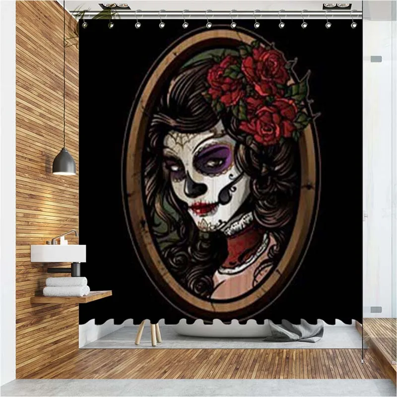 

Vixm Motorcycle Skull Shower Curtains Flowers Day Of The Dead Waterproof Polyester Fabric Bathroom Curtains For Home Decor
