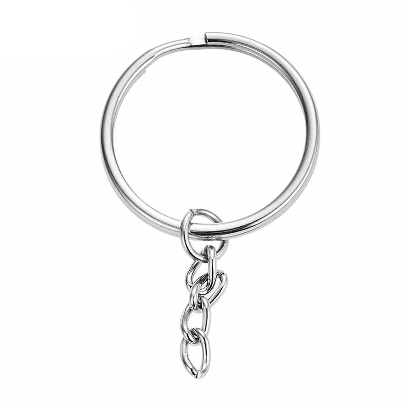 100pcs 25mm Silver Color Keyring Keychain Split Ring with Short Chain Key Rings Womens Mens DIY Key Chains Accessories