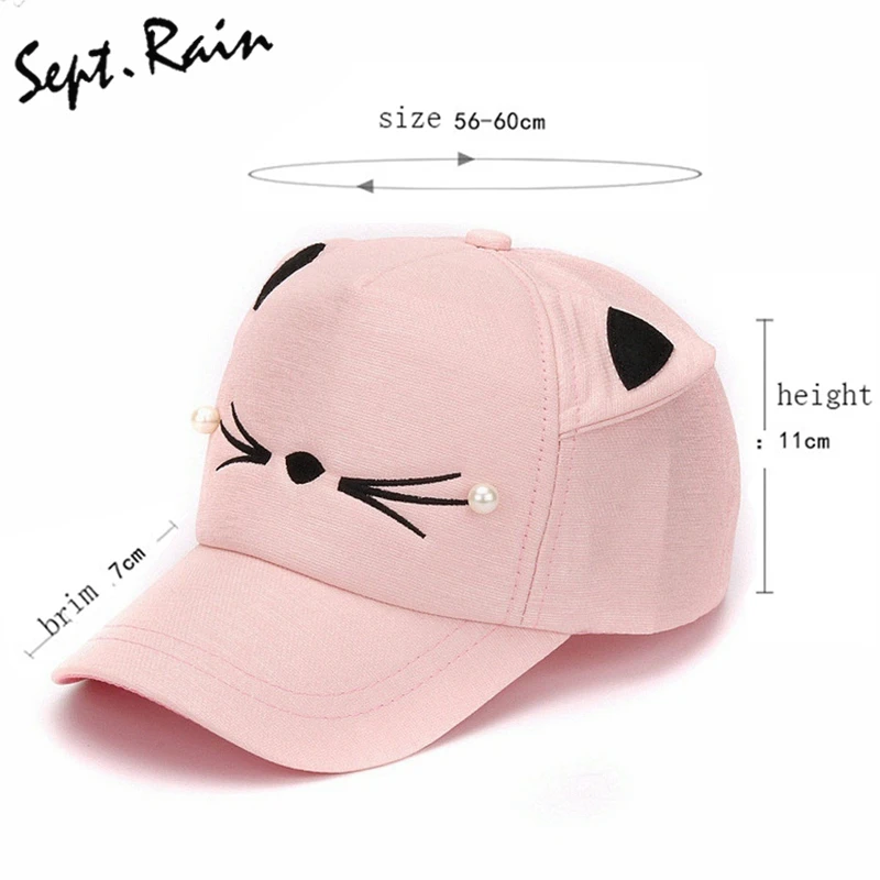 Kid Boy Girl Baseball Caps Cat Ears Cartoon Embroidery Pearls Cute Casual Caps