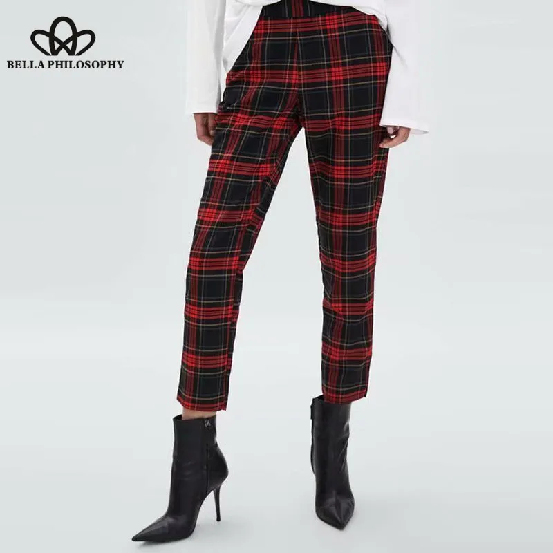 Wonder 2018 new autumn Casual Plaid Pants Vintage High Waist Female Loose Long Sports Pant Casual Retro Lady Fashion Harem Pants