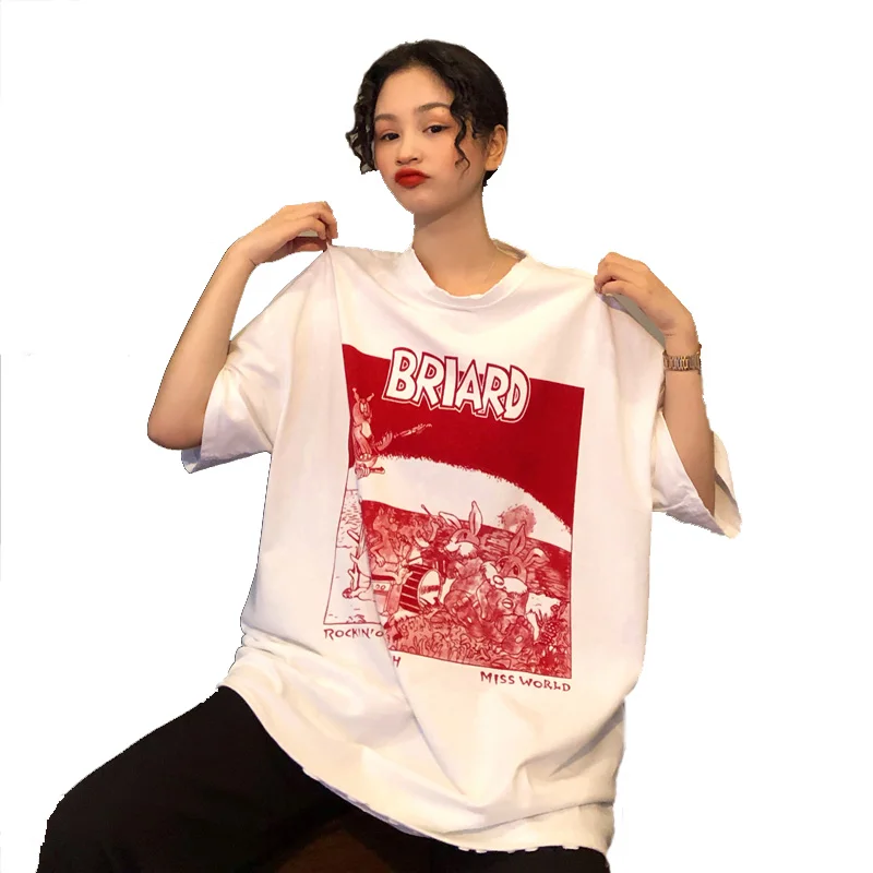 Student Printed Oversize T Shirts For Women Cartoon Top Cartoon Oversize T Shirt Women Summer Harajuku BF Loose T-shirt