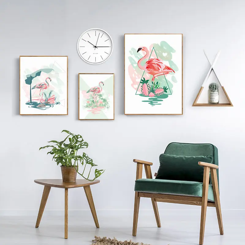 

Geometric and Flamingo Nursery Decor Infant Wall Art Poster Nursery Prints Canvas Watercolor Plant Cartoon Decor Pictures HD2653