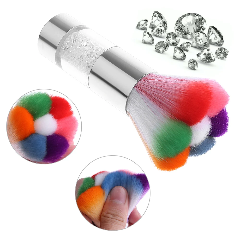 

1PC Fashion Women Colorful Rainbow Nail Art Powder Dust Remover Brush Cleaner Rhinestones Handle Manicure Nail Brushes Beauty