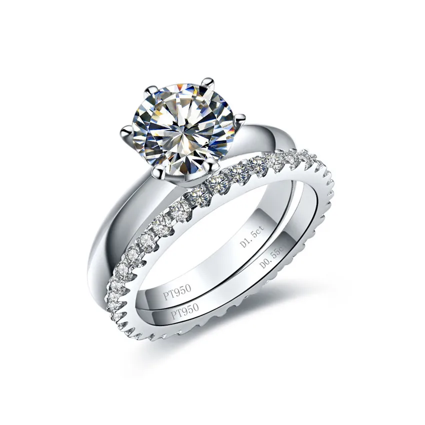 

Two Rings in one Set 1.5CTW 7.5mm G-H Moissanite Marriage Set Rings CHARLES & COLVARD WARRANTY 925 Sterling Silver Diamont Ring