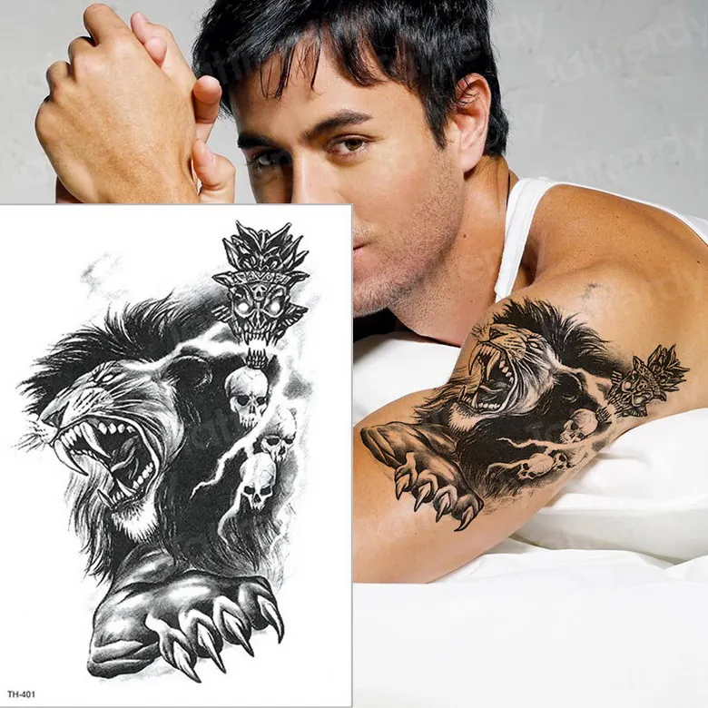 Татуировка рукава Татуировка наклейка Мужская временная татуировка волк тату тигр кошка Ласточка татуировки водонепроницаемый поддельные татуировки Грудь Боди-арт для мальчиков - Цвет: TH401