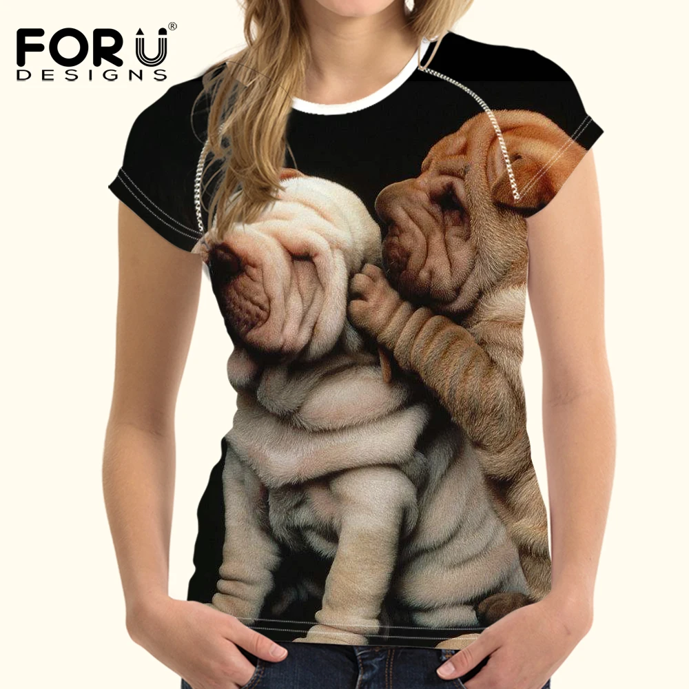Футболка FORUDESIGNS SharPei для женщин летние эластичные облегающие повседневные