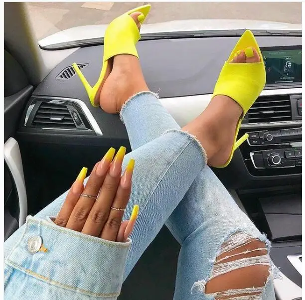 

2019 Hot Sale Women's Sexy Pumps One-shaped Tip Thin Heels Peep Toe Super High Heel Sandals Party Shoe Night Club Women Single