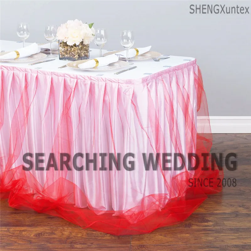 

New Design Ice Silk Table Skirt Table Cloth Skirting With Tutu Fabric Drape Decoration