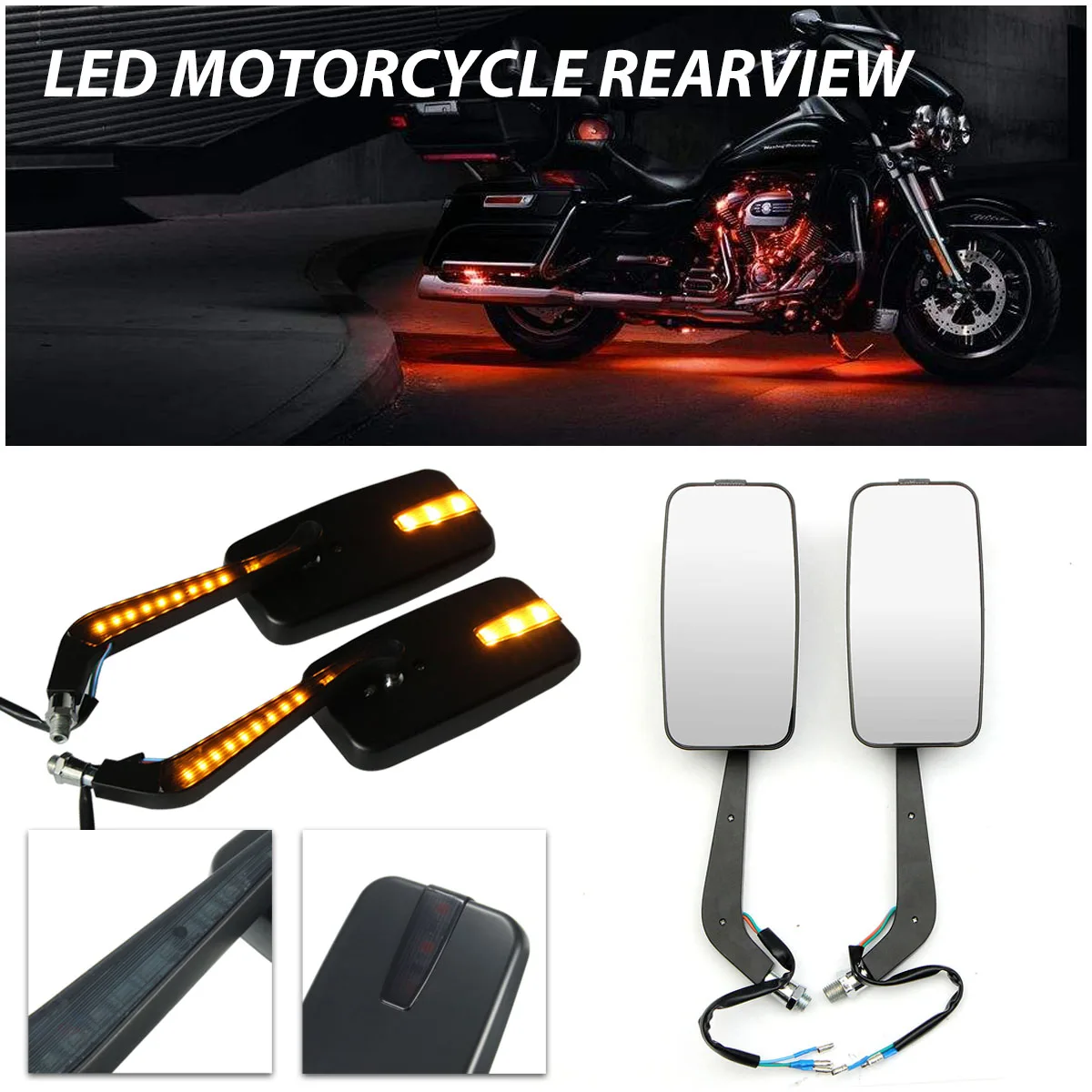 

1Pair Universal Motorcycle Racing Rearview Mirrors CNC Aluminum With Turn Signal LED Light Side Mirrors Motorbike Accessories