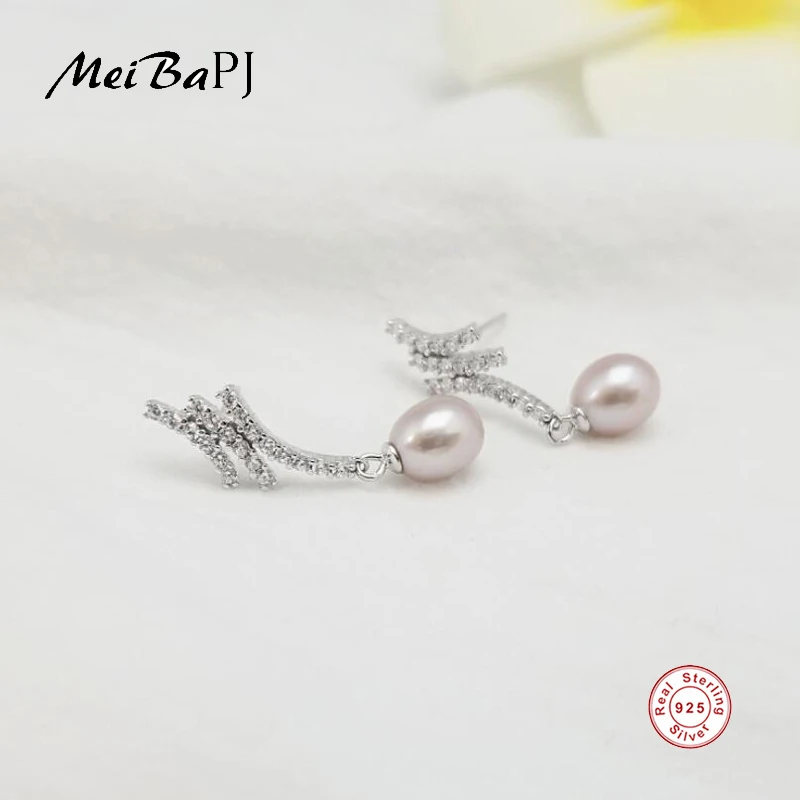 

[MeiBaPJ]Fashion plant genuine freshwater pearl 925 sterling silver stud earrings for women promotion item high quality gift box