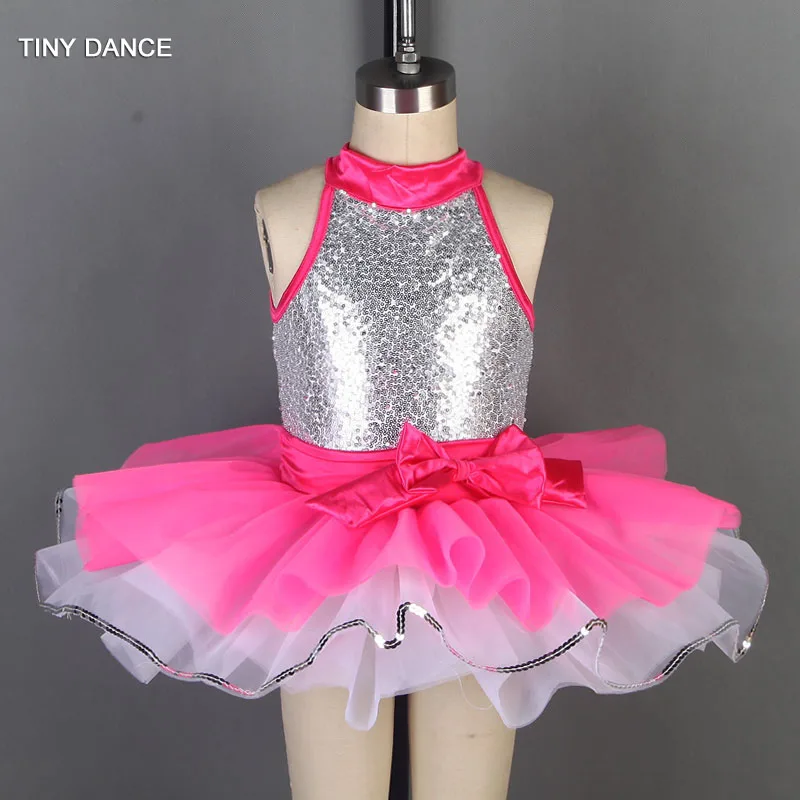 Silver and Hot Pink Ballet Dance Tutu Girls Stage Wear Performance