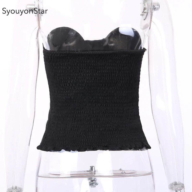 SyouyonStar черные топы с открытыми плечами женские сексуальные без бретелек короткий летний топ Клубная одежда Обрезанные