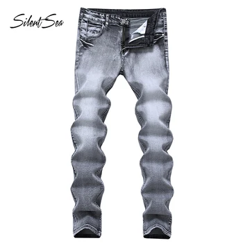 

Silentsea Mens Skinny Pants For Men Jeans Men's Biker Trendy Desinger Shabby Jean Stretch Slim Fit Homme Male Trousers