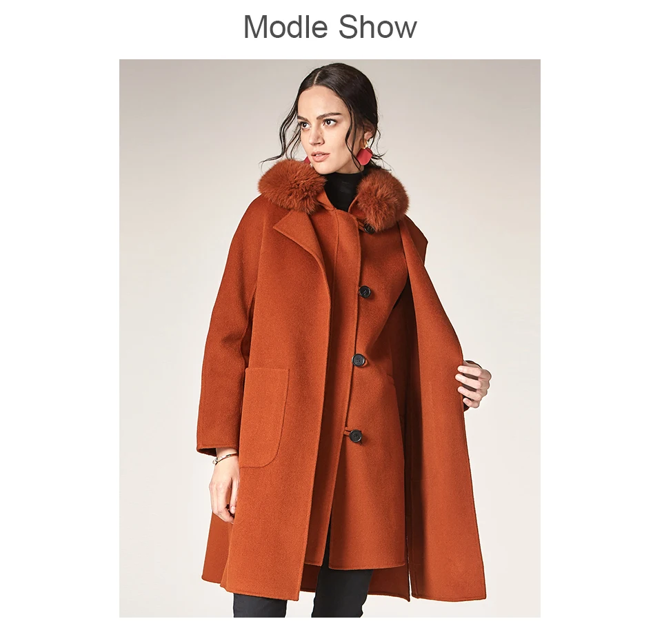 ESCALIER женское повседневное пальто из шерсти новое пальто с капюшоном и меховым воротником из лисы длинное стильное шерстяное пальто с большим карманом