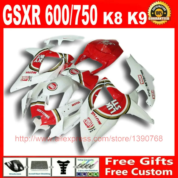 Комплект обтекателей для SUZUKI GSX-R600 2008 2009 2010 red white LUCKY STRIKE ABS Обтекатели K8 08 09 10 GSX R 600