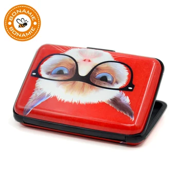 

BONAMIE Hot !!! RFID Blocking Aluminum Wallet Travel Credit Card Case Box Business ID Card Holders Cat Dog Alpaca Animal Pattern