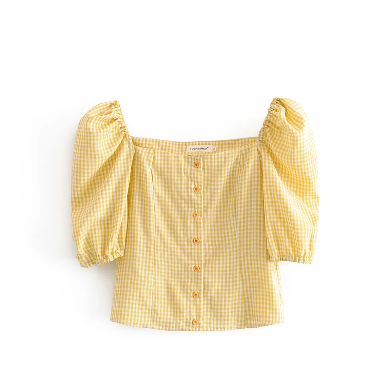 Blusa cuello cuadrado de color amarillo para mujer de verano vintage y blusas a de moda blusas mujer|Blusas y camisas| - AliExpress