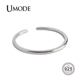 UMODE 2019 новый 925 пробы серебро простой Незамкнутое кольцо для Для женщин кольцо из белого золота Регулируемый Ювелирная Свадебная лента ALR0721