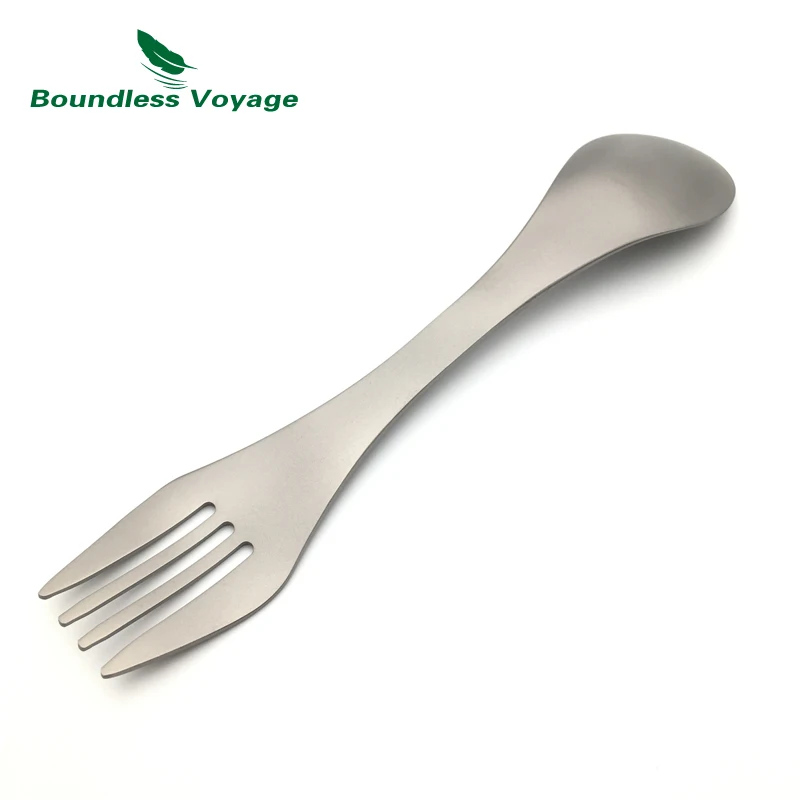 Boundless Voyage Titanium ultraligero tenedor cuchara Spork cuchillo 3 en 1 acampar al aire libre de doble propósito vajilla cubiertos