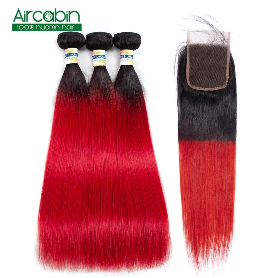 

Straight Hair Bundles With Closure 1B Red Brazilian Hair Weave Straight Bundles With Closure Human Hair Extensions Non-Remy