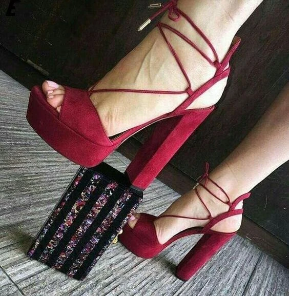 Burgundy block heels closed toe Clearance