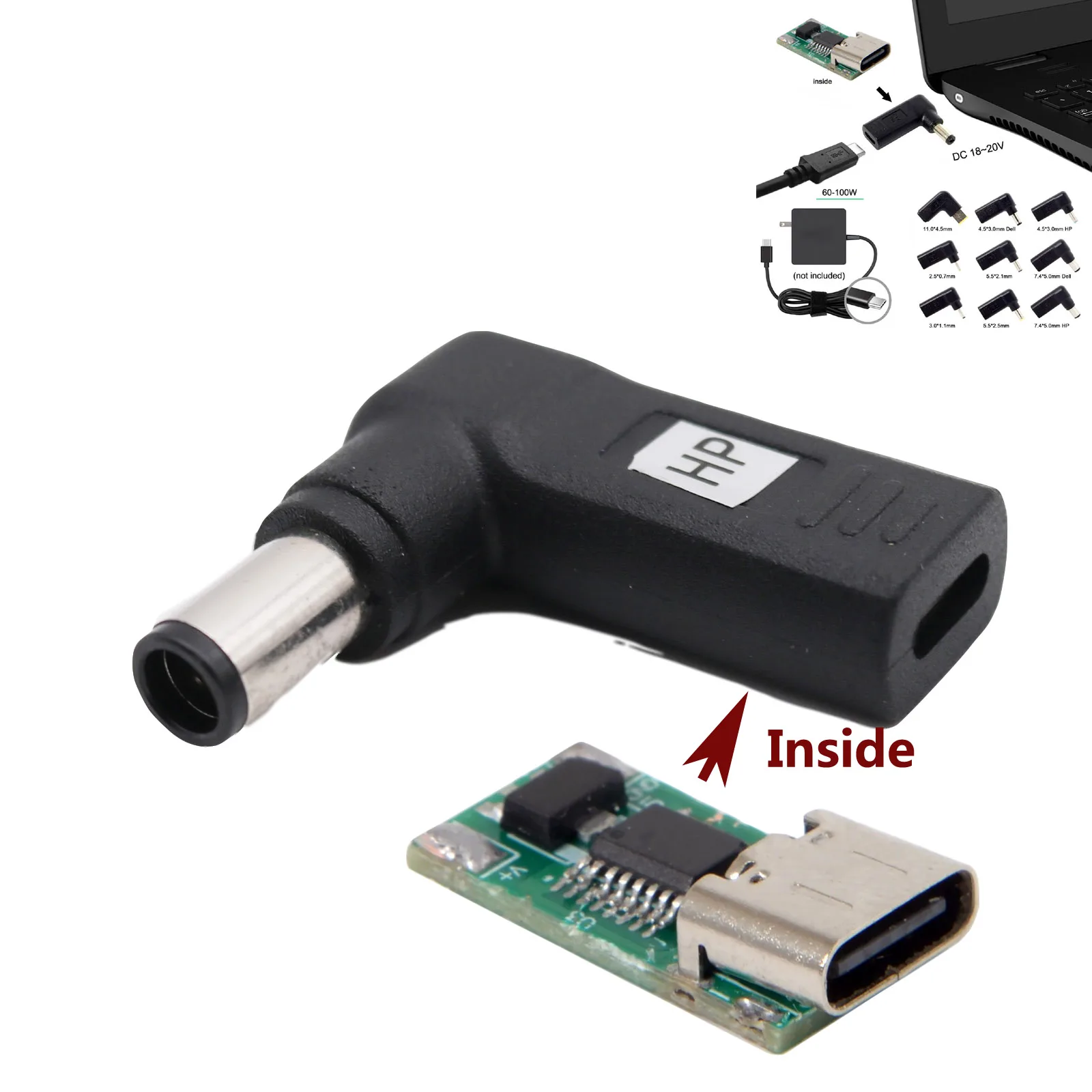 

1pc USB 3.1 Type C Female to DC Power 7.4mm x 5.0mm Male Angled PD Emulator Trigger Charger Adapter Converter For HP Laptop