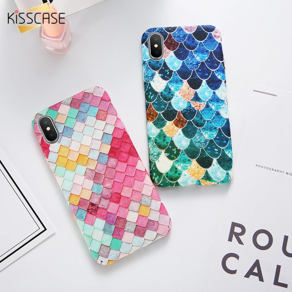 

KISSCASE Luminous Case For iPhone 6 7 5S X Case Coque For Samsung S8 S7 Note 8 Case Cute Fish scale For Huawei P10 P9 Plus Cover