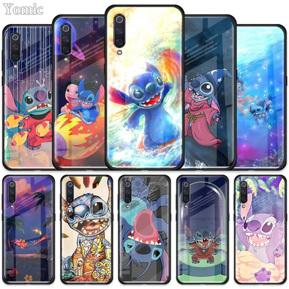

cute cartoon Lilo Stitch Tempered Glass Case for Xiaomi Redmi Note 7 6 Pro K20 Pro Redmi 7 Mi 9 Cell Mobile Phone Cases Cover