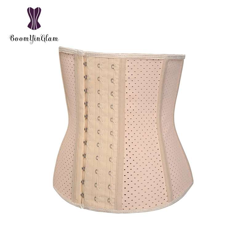 

Black/Nude Women's Latex Waist Trainer 9 Steel Boned Corset For Weight Loss Breathable Short Torso Cincher Belt Body Shaper 946#