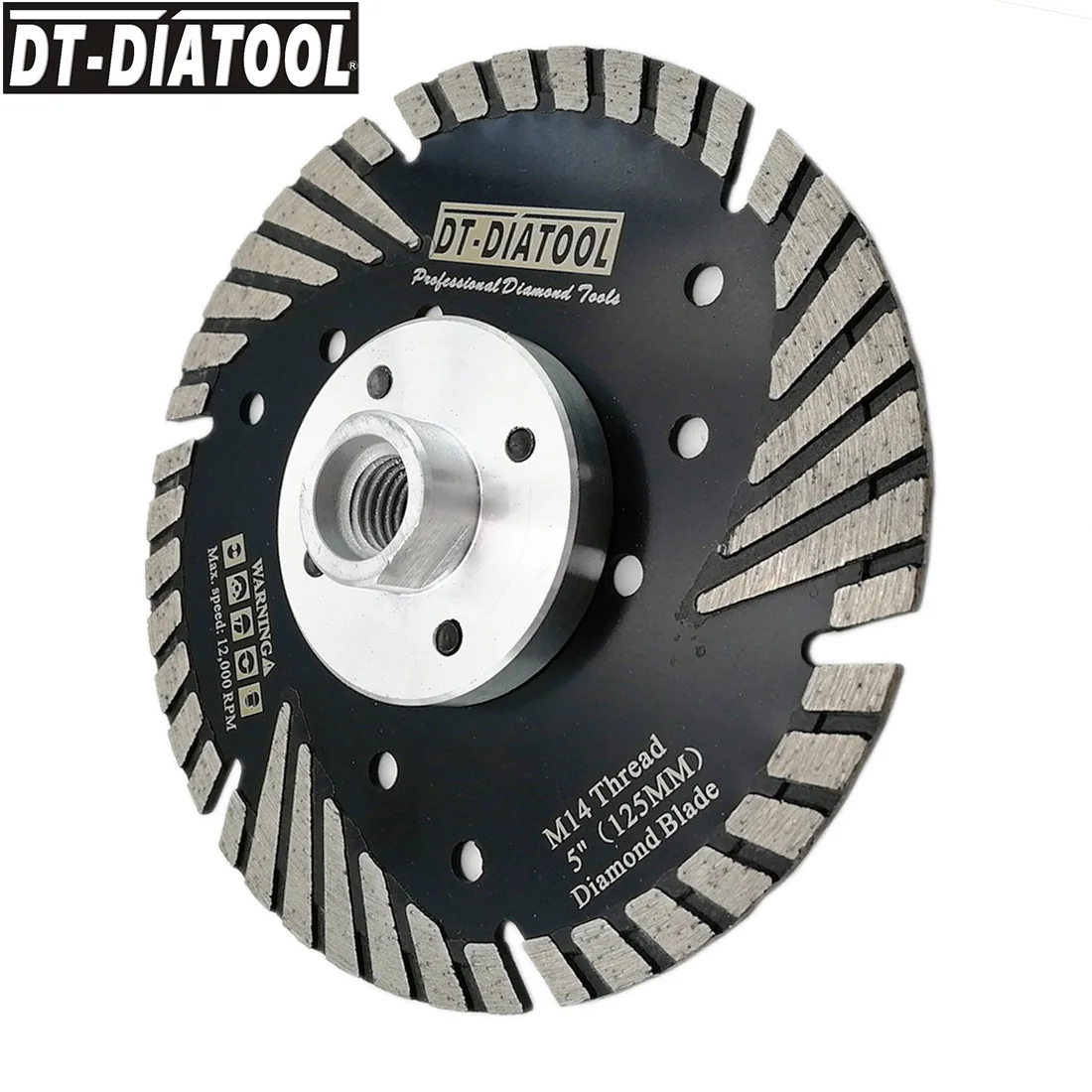 DT-DIATOOL 1pc 4.5" Diamond Cutting Disc with Slant Protection Teeth M14 thread for Stone Marble Brick Saw Blades Dia 4.5"/115mm