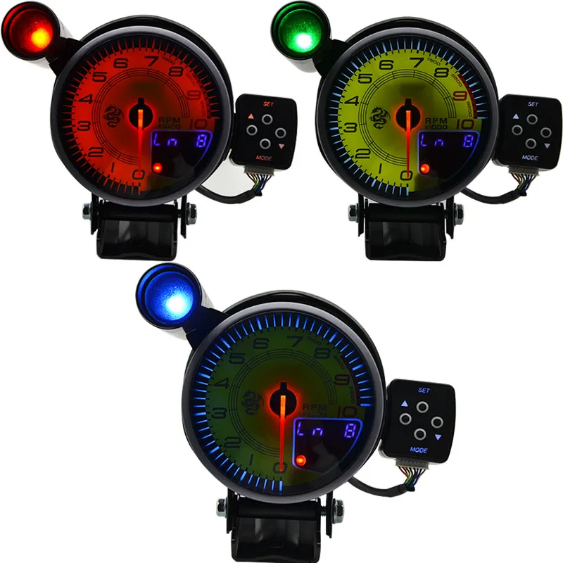 95mm Tachometer Rpm Gauge Stepper Motor Three Led Color Display With
