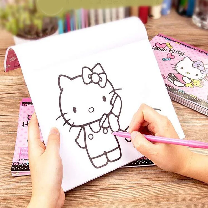 Прекрасный рисунок hello kitty, бумага для рисования детей, принадлежности для раскрашивания, офисные школьные принадлежности, подарочное изображение граффити, книга