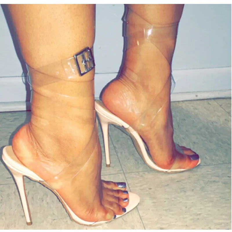 New Arrival 2017 Fashion Shoes Ankle Strap Strappy Heels PVC Clear Transparent Woman Gladiator Buckle High Heel Sandals | Обувь