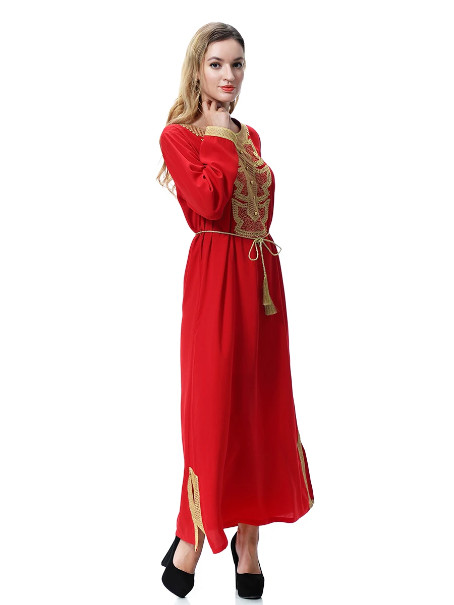Мусульманское платье абайя Для женщин с длинным рукавом арабских макси Одежда женщин мусульманских стран одеяние кафтан аппликации