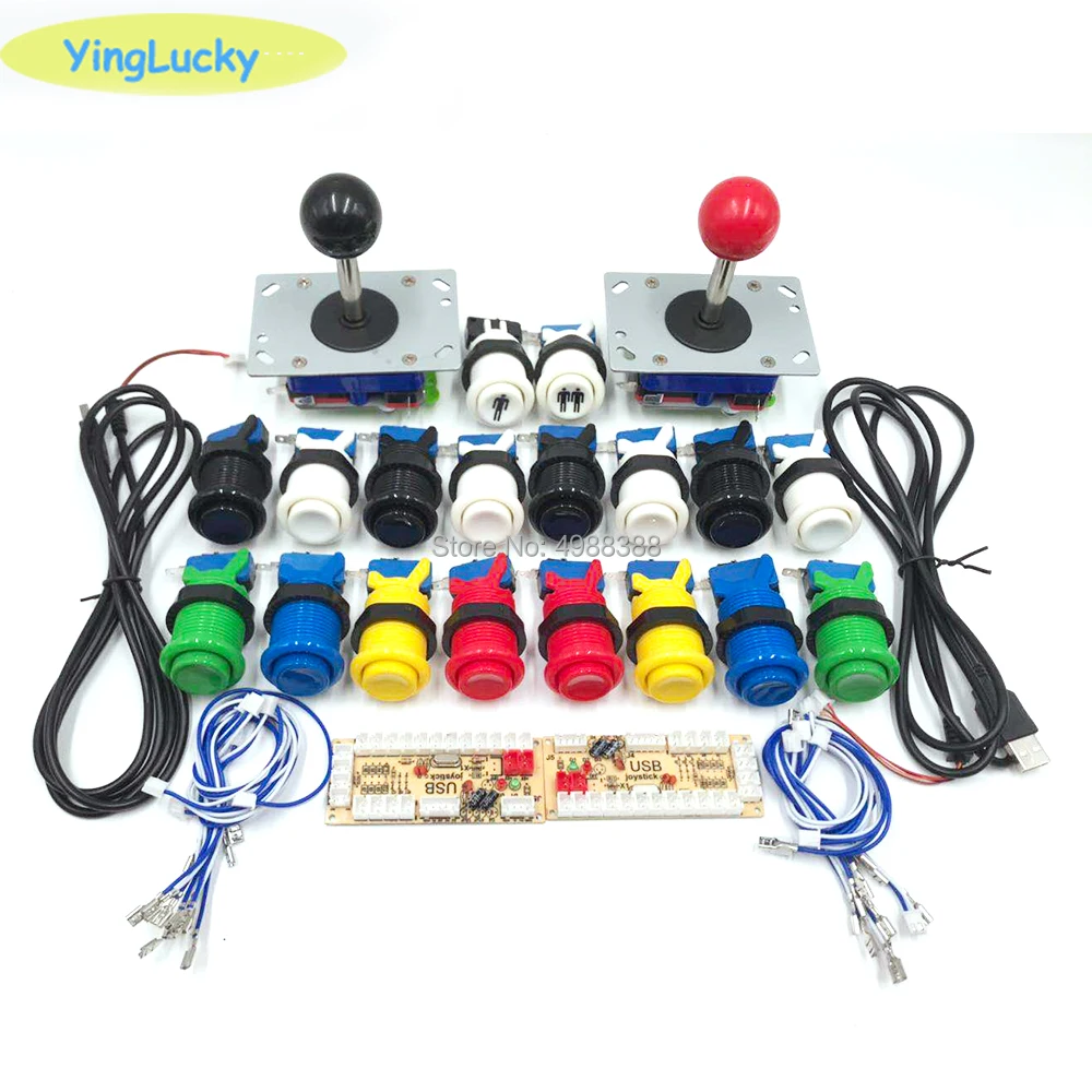 Yinglucky 2 Giocatori Arcade Kit Fai Da Te Ritardo Zero Encoder Usb Stile Americano Joystick 28 Millimetri Push Button Pc Mame Raspberry Pi 1 2 3