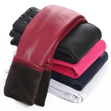 2017 Baby Girls Leggings Winter Kids Thick Velvet Leggings Pencil Pants Children Warm Trousers Faux PU Leather Legging Slim Pant