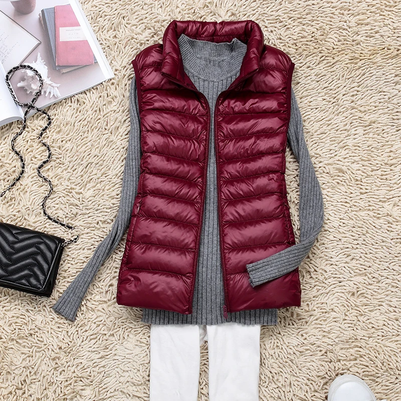 Autumn Winter Women Waistcoat 90% White Duck Down Gilet 2018 New Fashion Zipper Sleeveless Jacket Hooded Warm Vest Female ZXT004