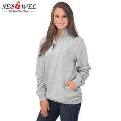 SEBOWEL Новый демисезонный свитер с длинными рукавами женщина карман стиль Брендовые однотонные цвет повседневное спортивная для женщи