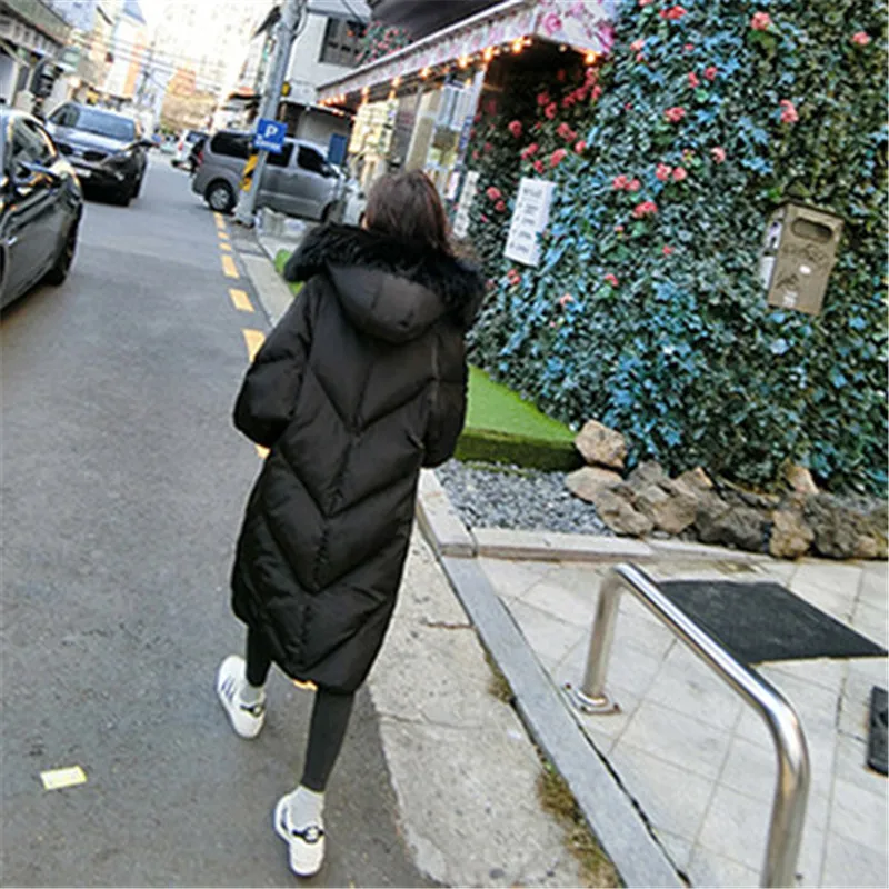 2018 New Oversized Coats Thick Winter Jacket Women Hooded Fur Collar Down Cotton Coat Long Jacket Female Parkas Mujer Maxi Coats