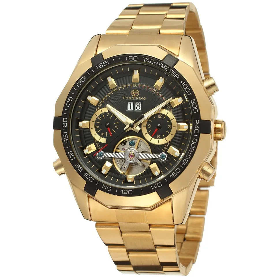 FORSINING мужские часы Топ люксовый бренд Мужские часы с турбийоном автоматические механические мужские золотые наручные часы Relogio Masculino - Цвет: Golden Black