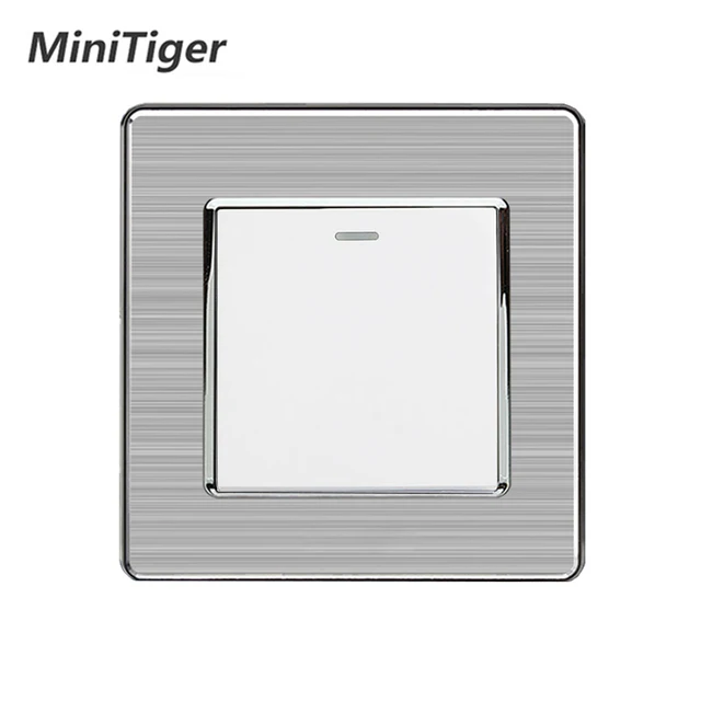 Minitiger 1 Gang 1 Way Luxury Light Switch On / Off Wall Switch Interruptor Stainless Steel Panel AC 110~250V