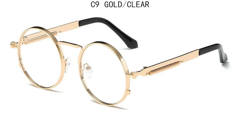 Gold Clear Винтажные мужские Солнцезащитные очки женские Ретро панк стиль круглая металлическая оправа цветные линзы солнцезащитные очки модные очки Gafas sol mujer - Цвет линз: Gold Clear
